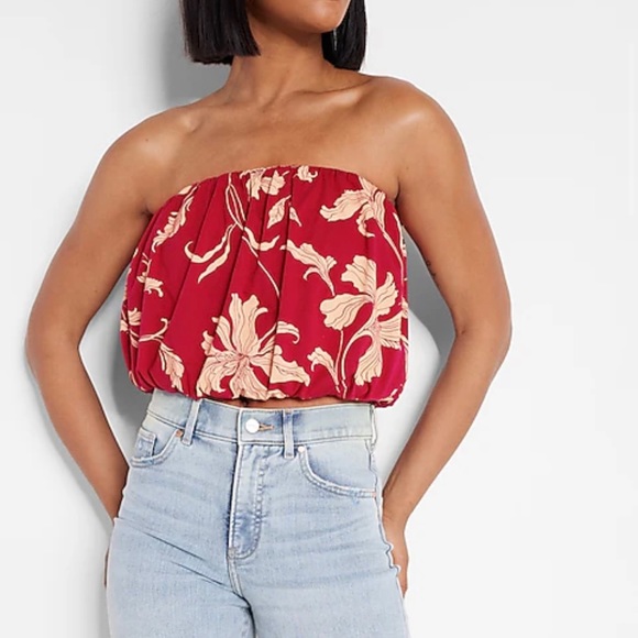 Express Floral Print Banded Bottom Tube Top - Picture 4 of 4